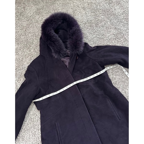 Sachi Collection XL Purple Lambswool Blend Hooded Coat Faux Fur Trim - Picture 7 of 8